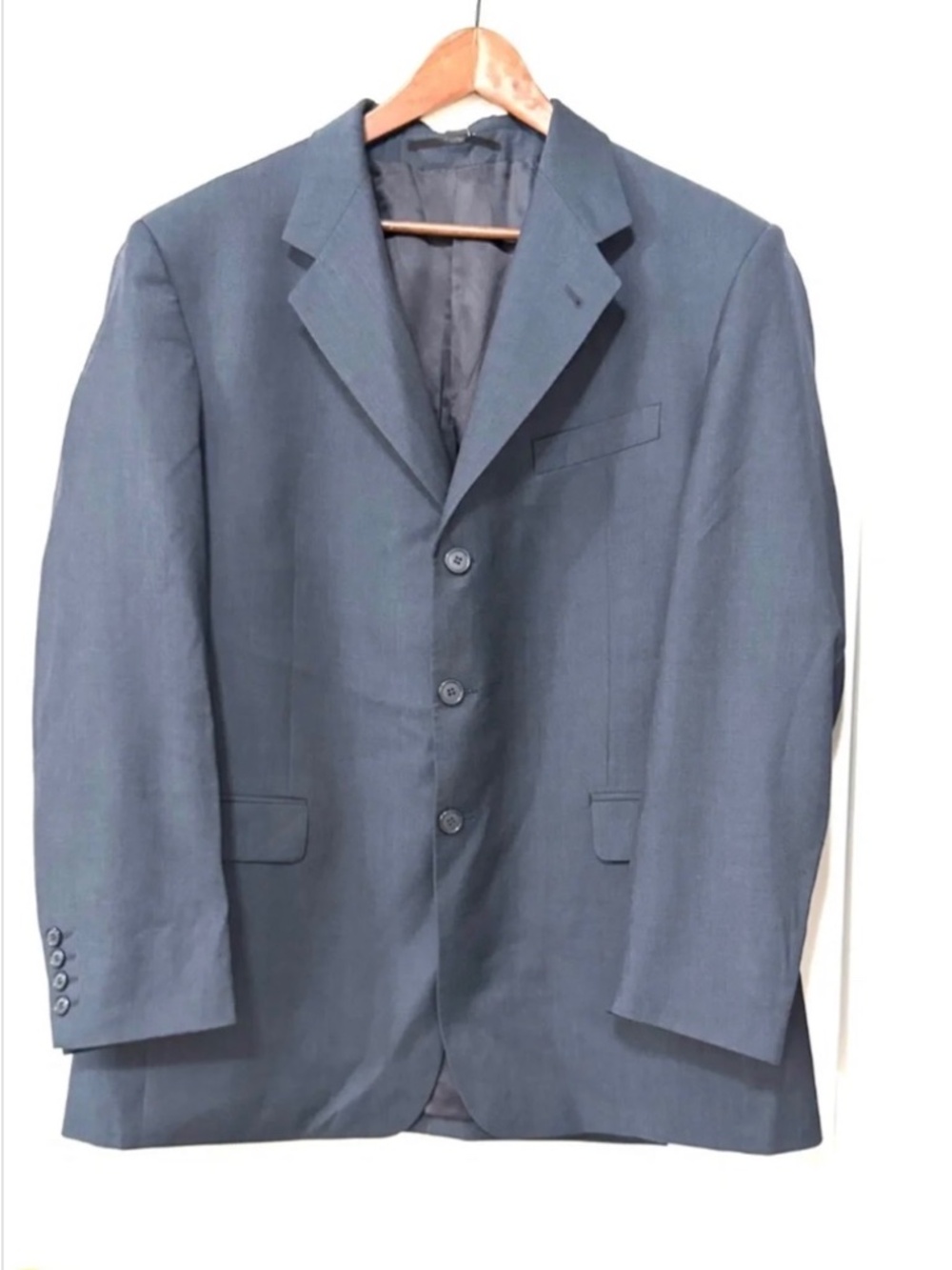 Vintage LANVIN Tradition Grey Blue 3-Button Wool Blazer Size 56 IT/US 44R to 46R